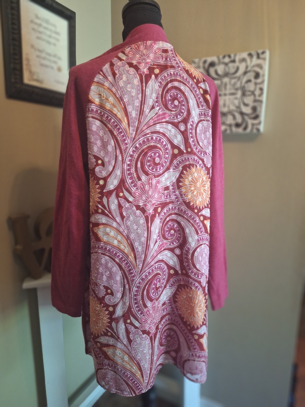 Soft Surroundings Women's Deep Pink Paisley-Print Open Cardigan Sz M